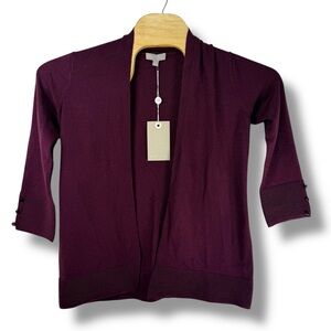 Evolution by Cyrus Open Front Cardigan Burgundy Ribbed Trim‎ NWT Small